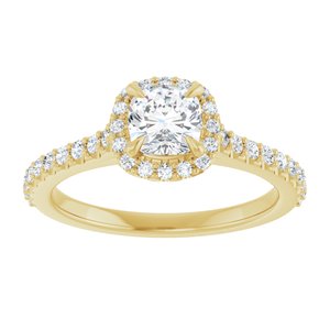 14K Yellow 5 mm Cushion Forever Oneâ„¢ Moissanite & 5/8 CTW Diamond Engagement Ring